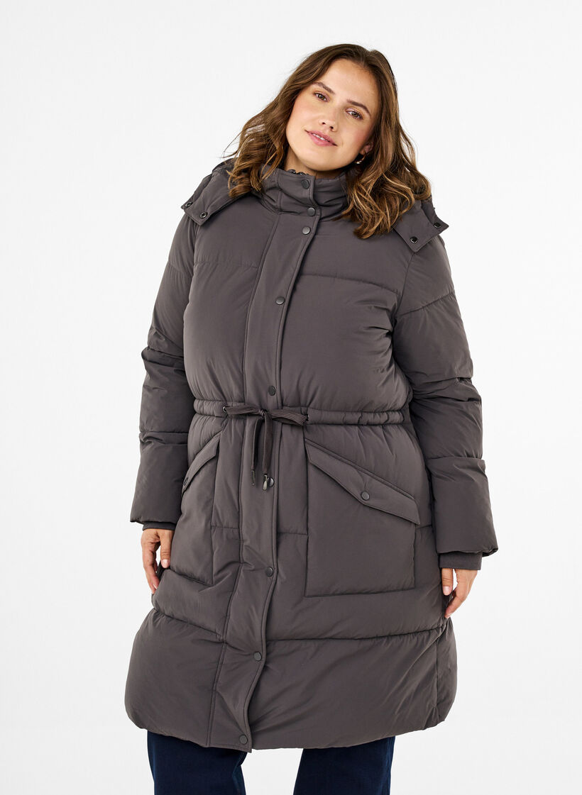 Puffer coat with adjustable waist, Grey, Model image number 3
