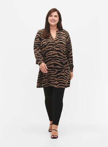 Long-sleeved tunic with zebra print, Black/Brown Zebra, Model image number 2