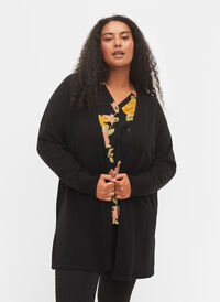 Knitted cardigan with slit and rib, Black, Model