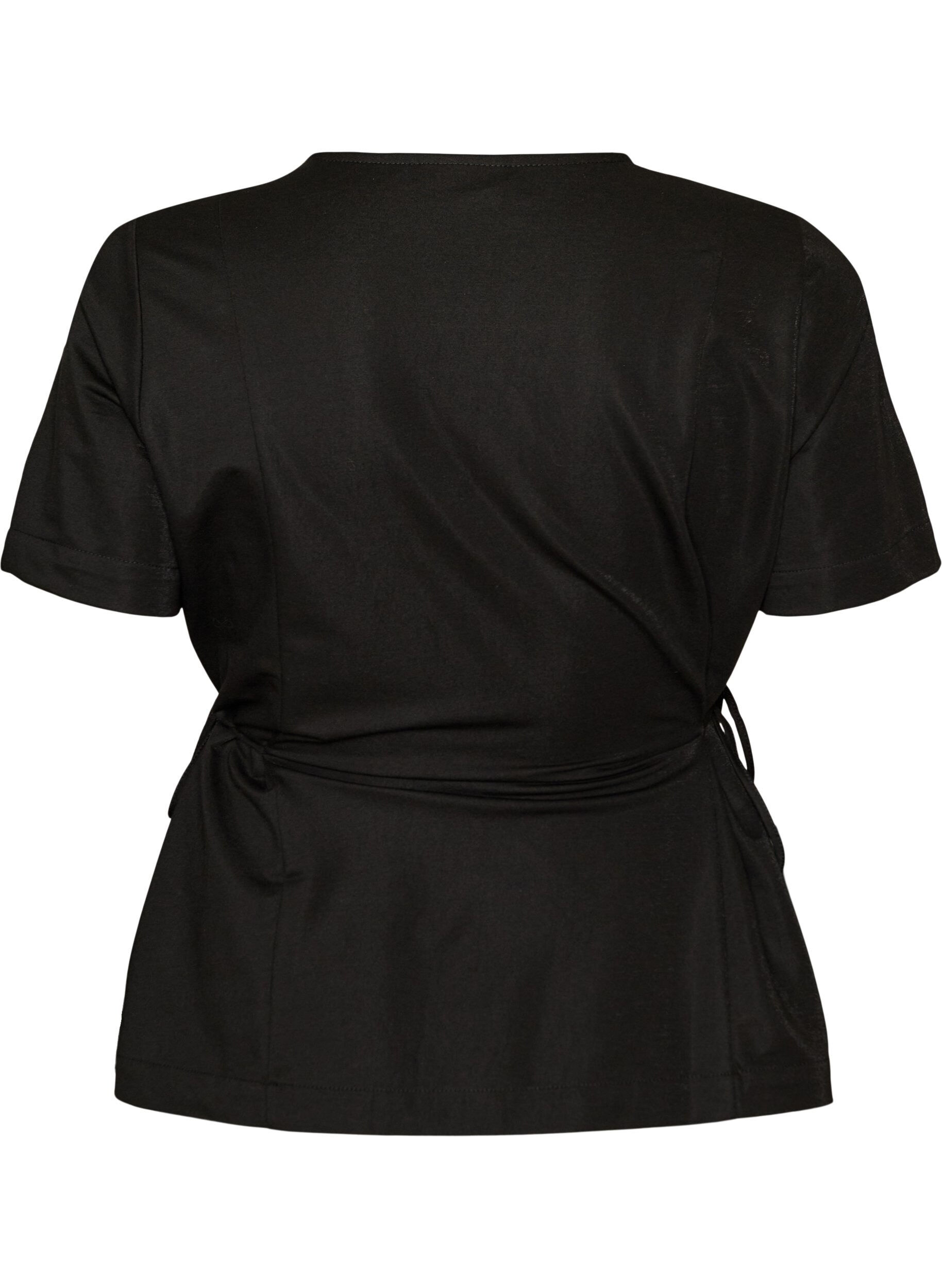 ZizzifashionBlouse in a cotton blend with a V-neck and tie-string, Black, Packshot image number 1