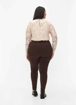 Close-fitting trousers with zipper details, Coffee Bean, Model image number 1