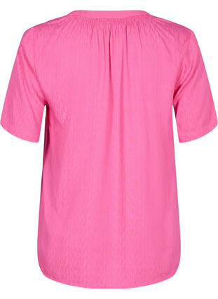Short-sleeved viscose blouse with v-neck, Shocking Pink, Packshot image number 1
