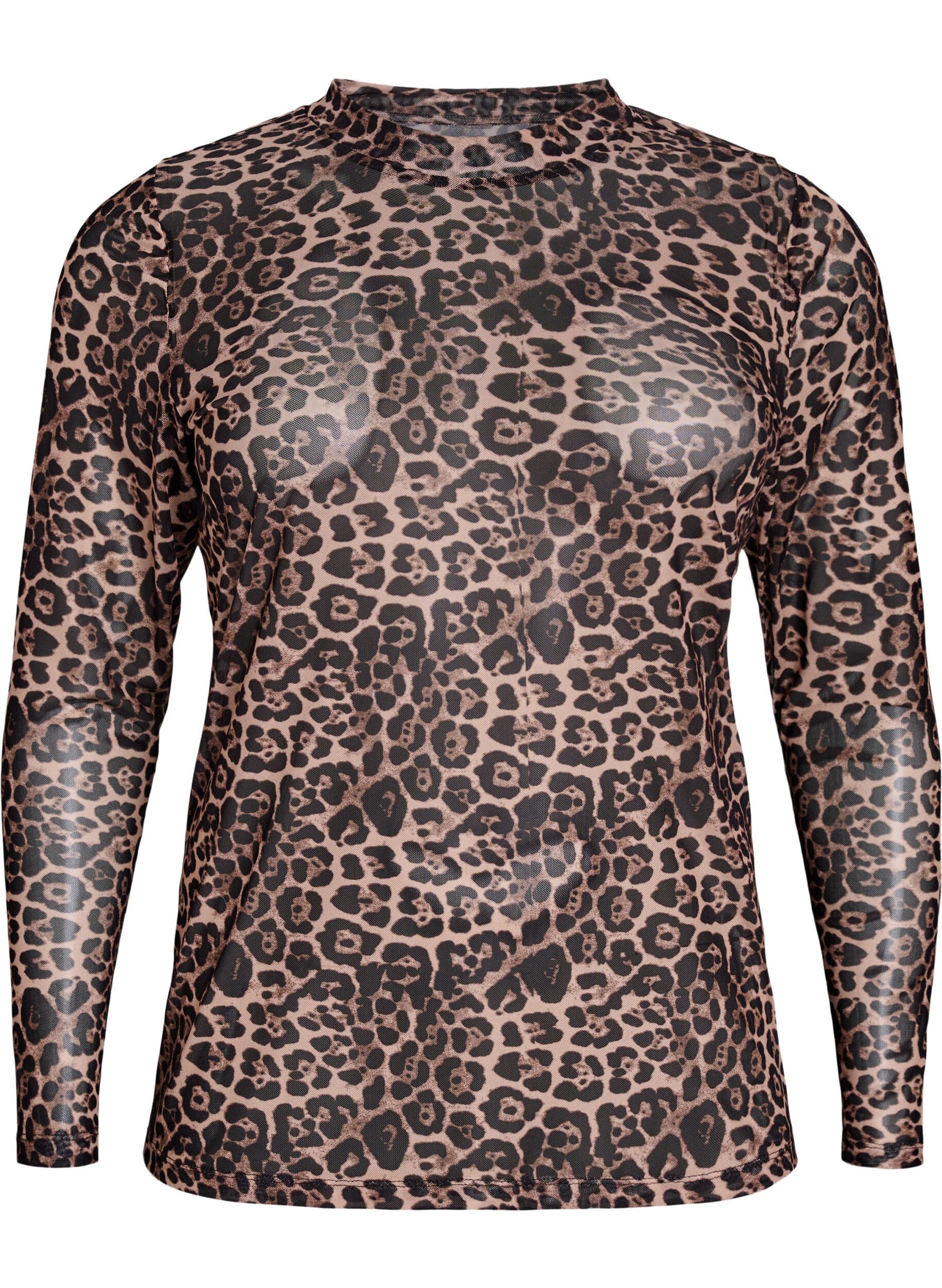 Mesh blouse with leopard pattern