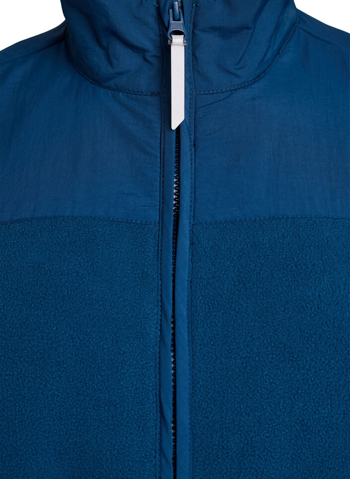 Fleece vest with high collar and pockets, Blue, Packshot