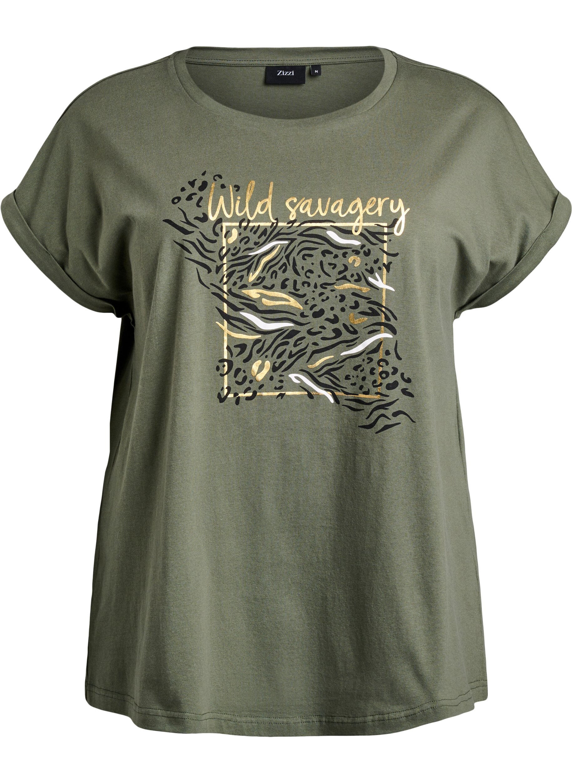 Zizzifashion T-shirt with animal print and text, Thyme W. Wild, Packshot image number 0