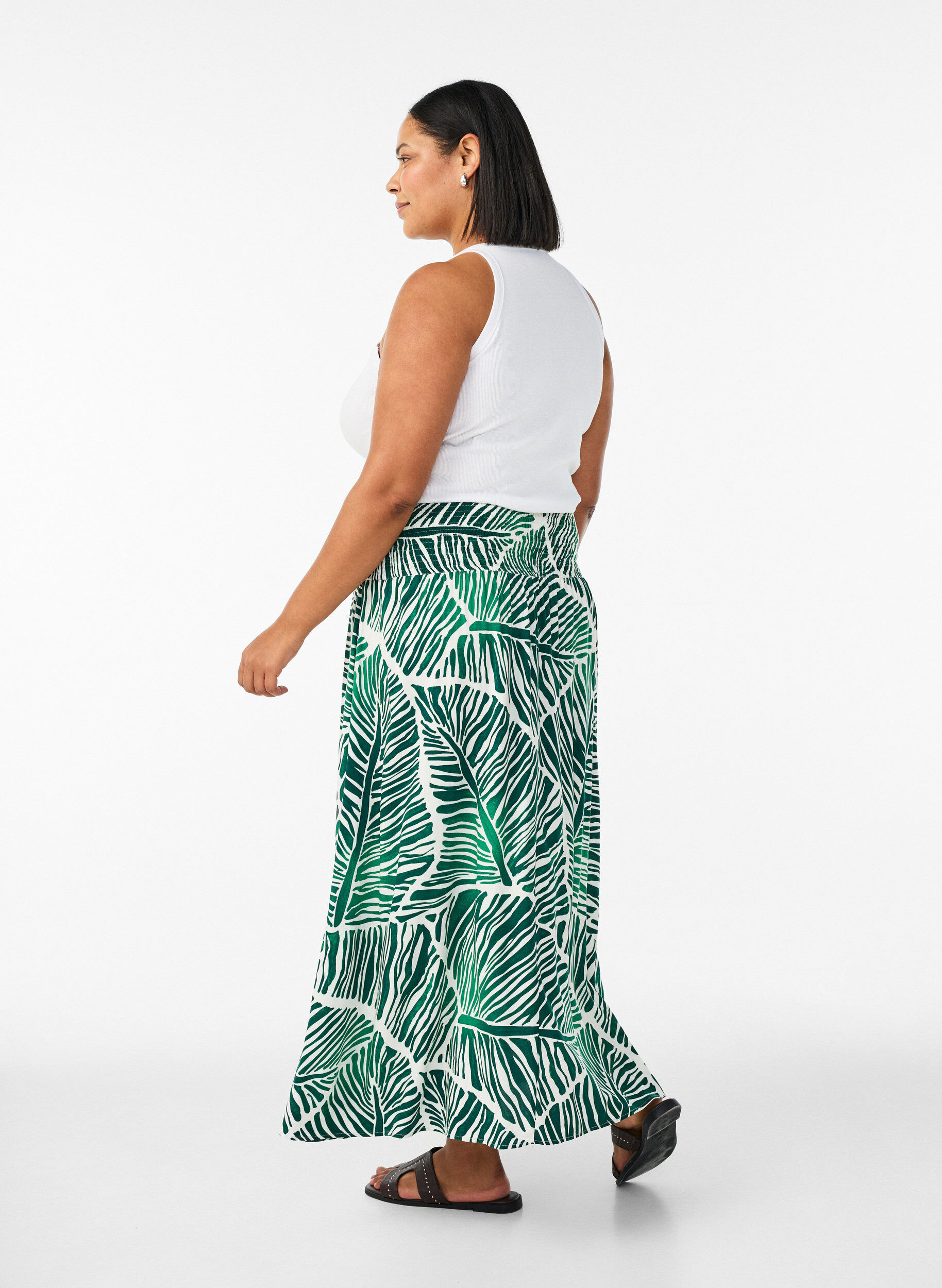 ZizzifashionViscose maxi skirt with smocking, Green, Model image number 1
