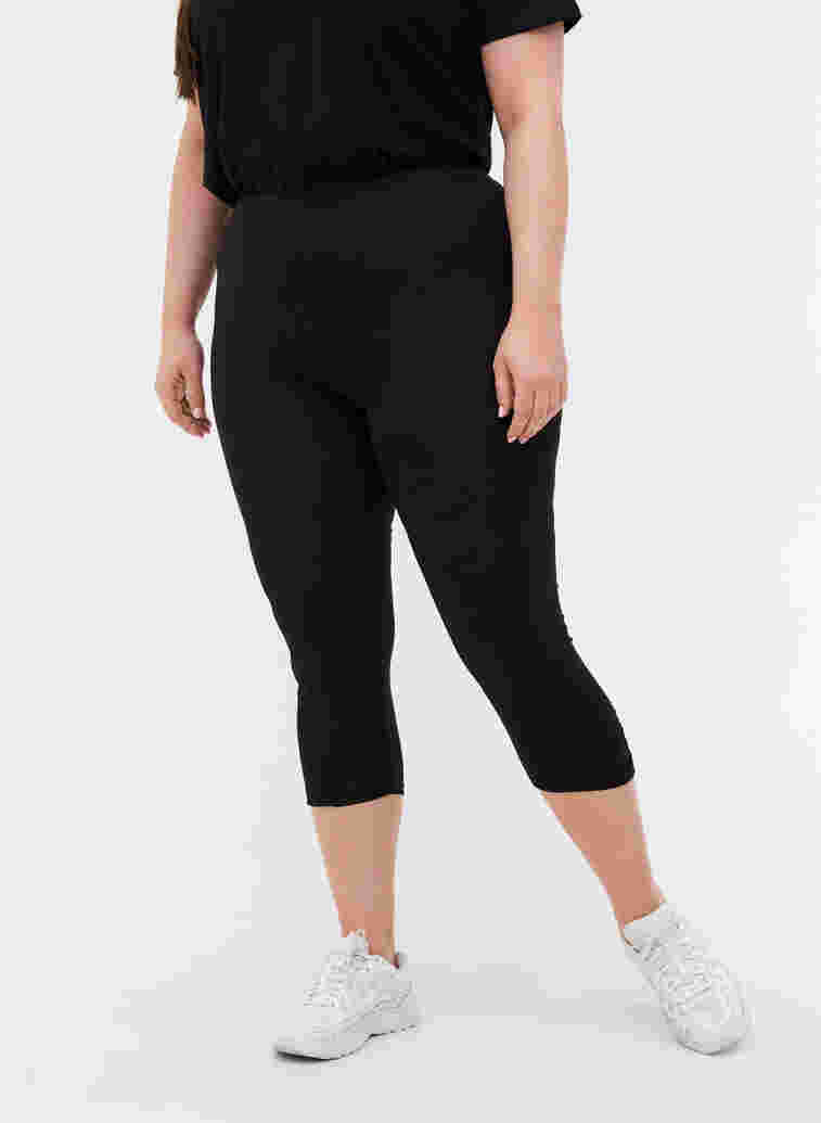 Basic 3/4 leggings with wrinkle detail, Black, Model image number 2