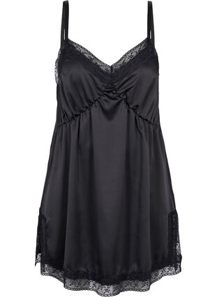 Nightgown with lace and slits, Black, Packshot image number 0