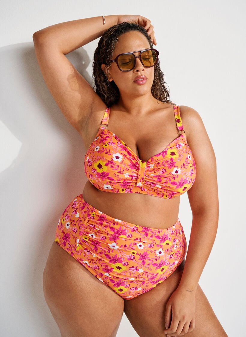 Bikini top with underwire and pattern, Orange, Image image number 0