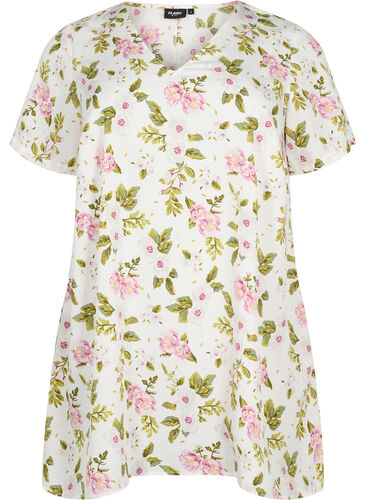 FLASH - Tunic with v neck and print, Off White Flower, Packshot image number 0