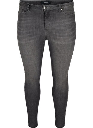 High-waisted Amy jeans with studs in the side seams, Dark Grey Denim, Packshot image number 0