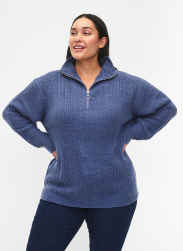 FLASH - Knitted sweater with high neck and zipper, Coastal Fjord Mel., Model image number 0