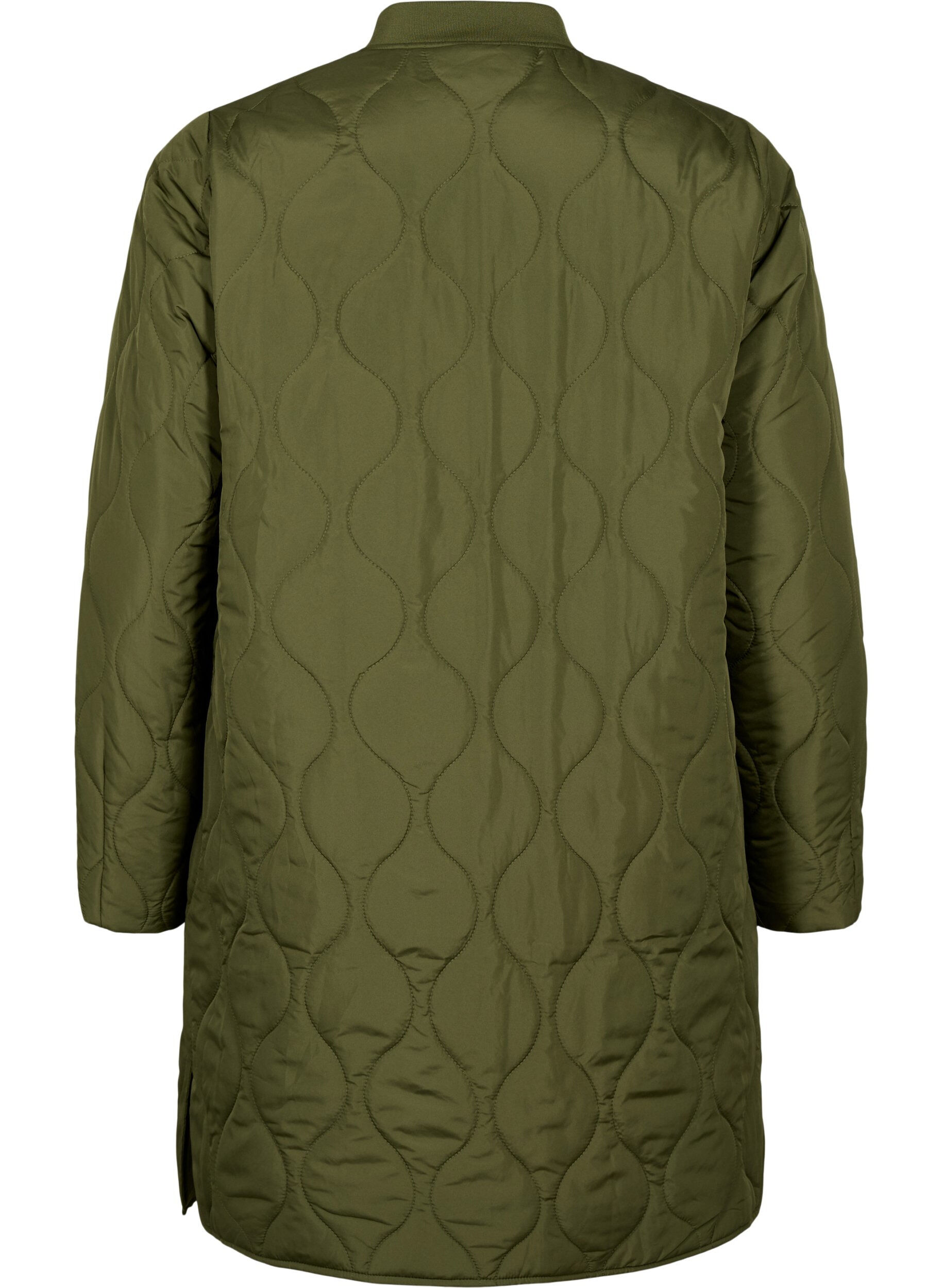 Zizzifashion Long quilted jacket with pockets and zipper, Winter Moss, Packshot image number 1