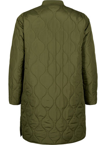 Long quilted jacket with pockets and zipper, Winter Moss, Packshot image number 1