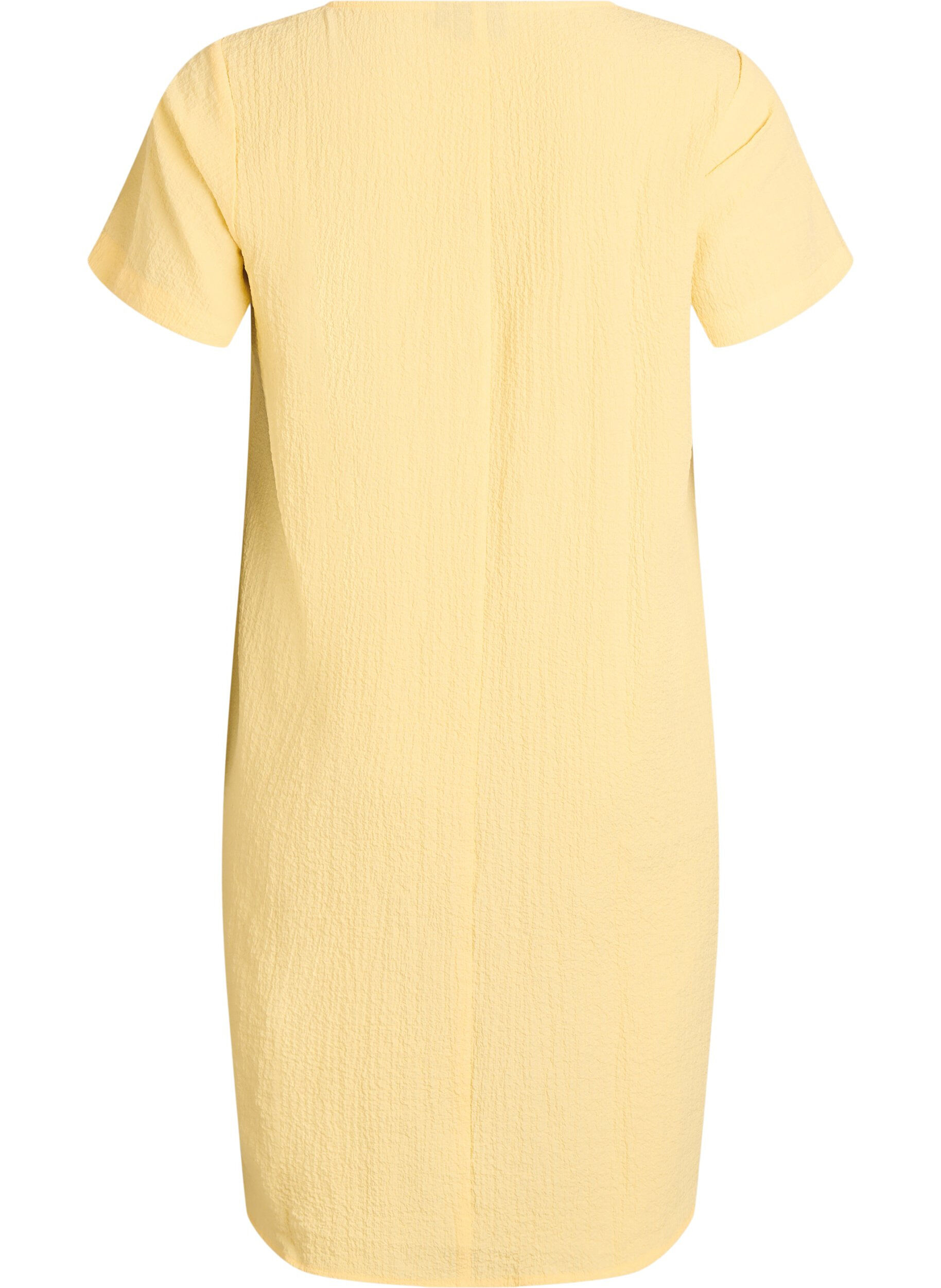 ZizzifashionShort dress with a crinkled texture and short sleeves, Yellow, Packshot image number 1