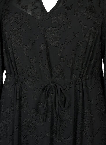 Long-sleeved midi dress in jacquard look, Black, Packshot image number 2