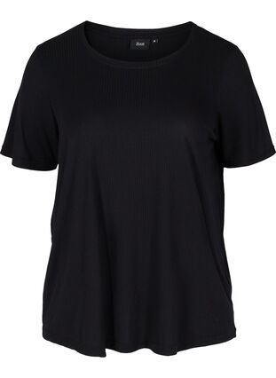 Short-sleeved t-shirt in ribbed fabric, Black, Packshot image number 0