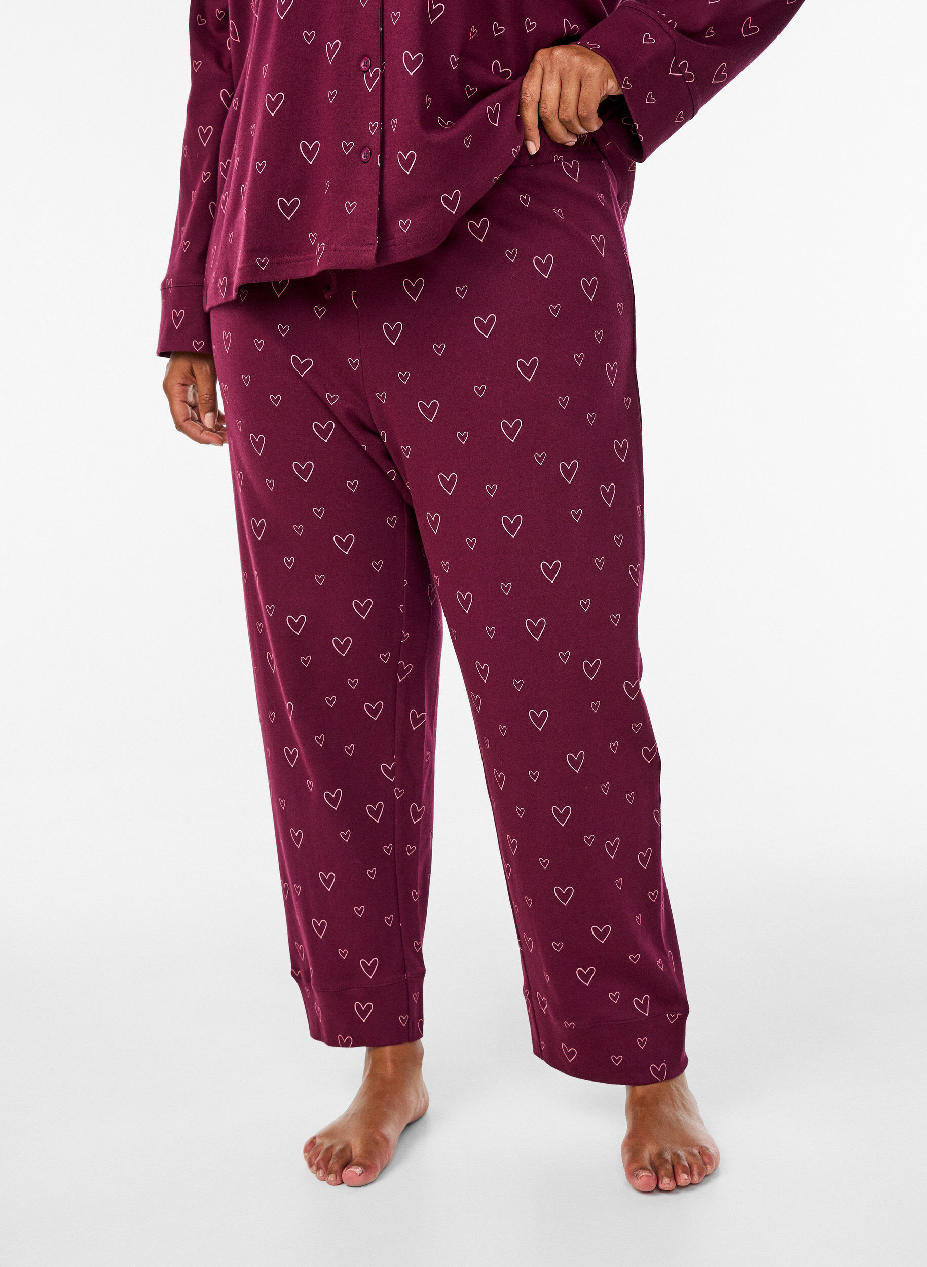 ZizzifashionCotton pyjama trousers with high waist, Red, Model image number 2