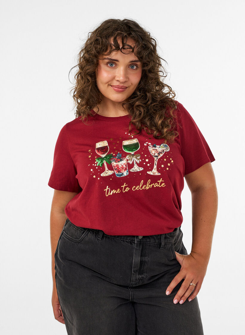 Christmas t-shirt in organic cotton, Red, Model image number 0