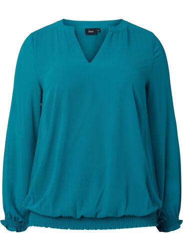 Long sleeve blouse with smock, Deep Lake, Packshot image number 0