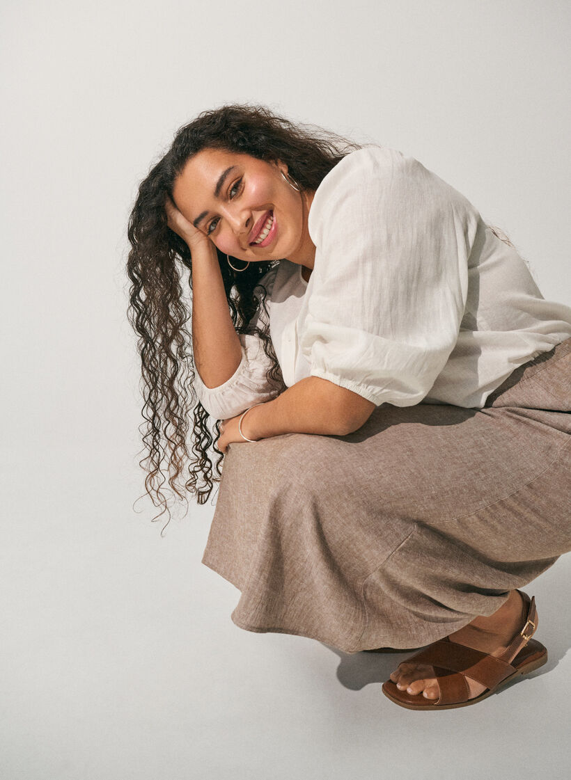 Shirt blouse in linen and viscose with 3/4-sleeves, White, Image