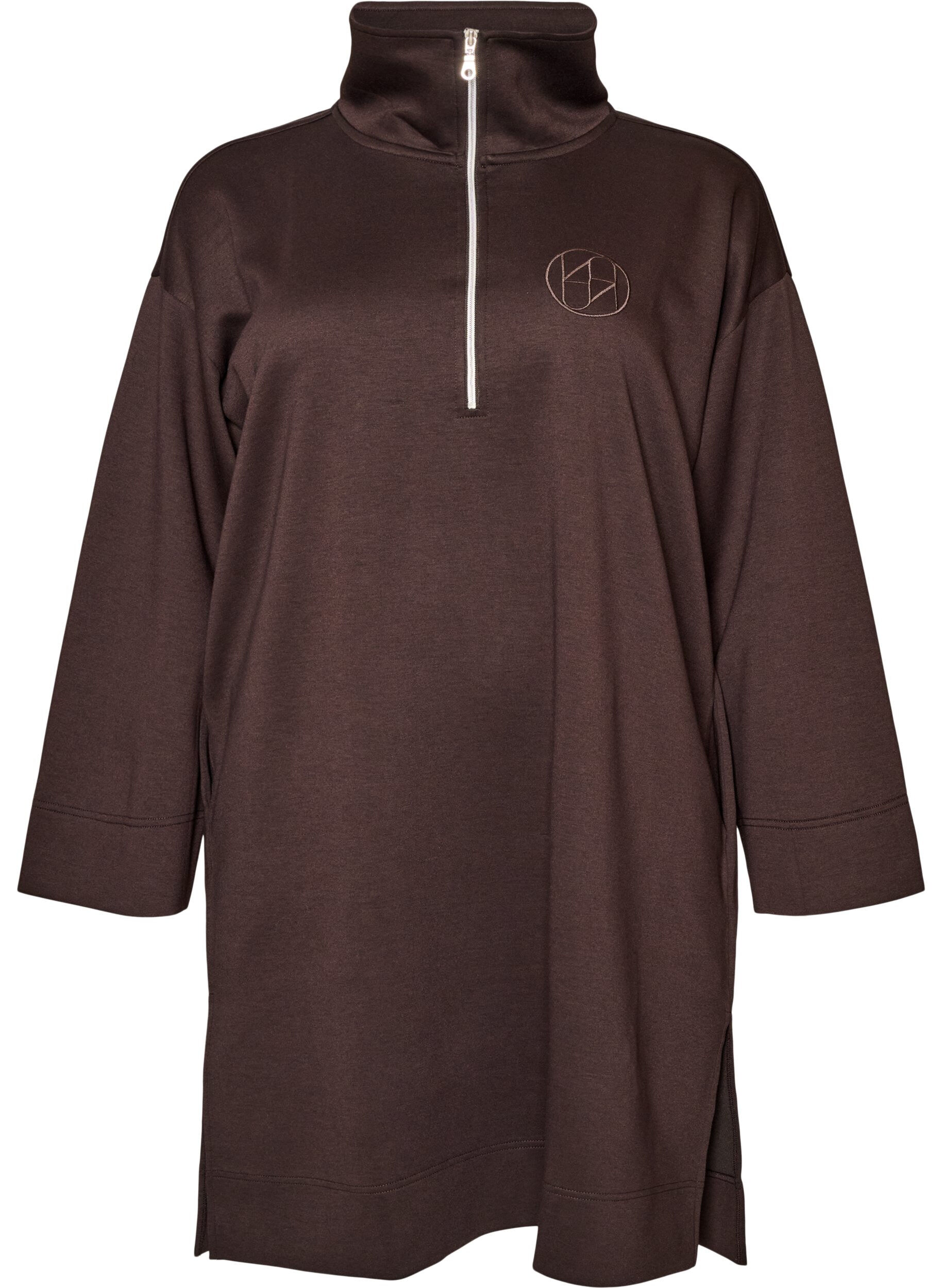 ZizzifashionSporty sweatshirt dress with a high collar and zip, Brown, Packshot image number 0