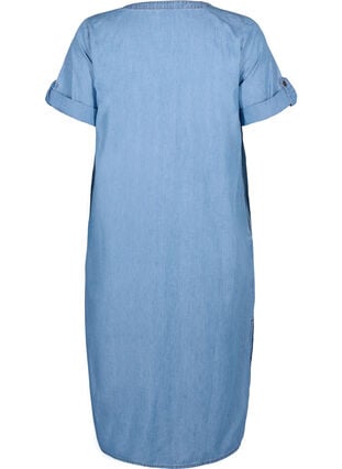 Denim dress with slit and short sleeves, Blue denim, Packshot image number 1