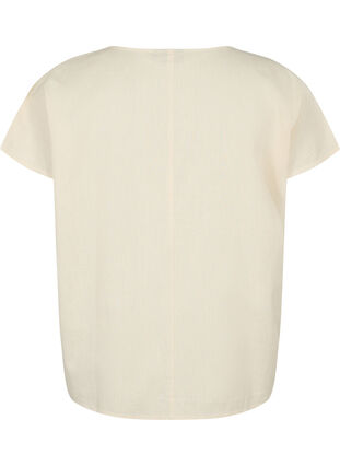 Short-sleeved blouse in cotton blend with linen, Sandshell, Packshot image number 1