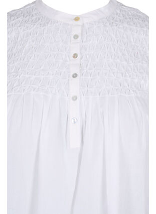 Cotton blouse with 3/4 sleeves and smock, Bright White, Packshot image number 2
