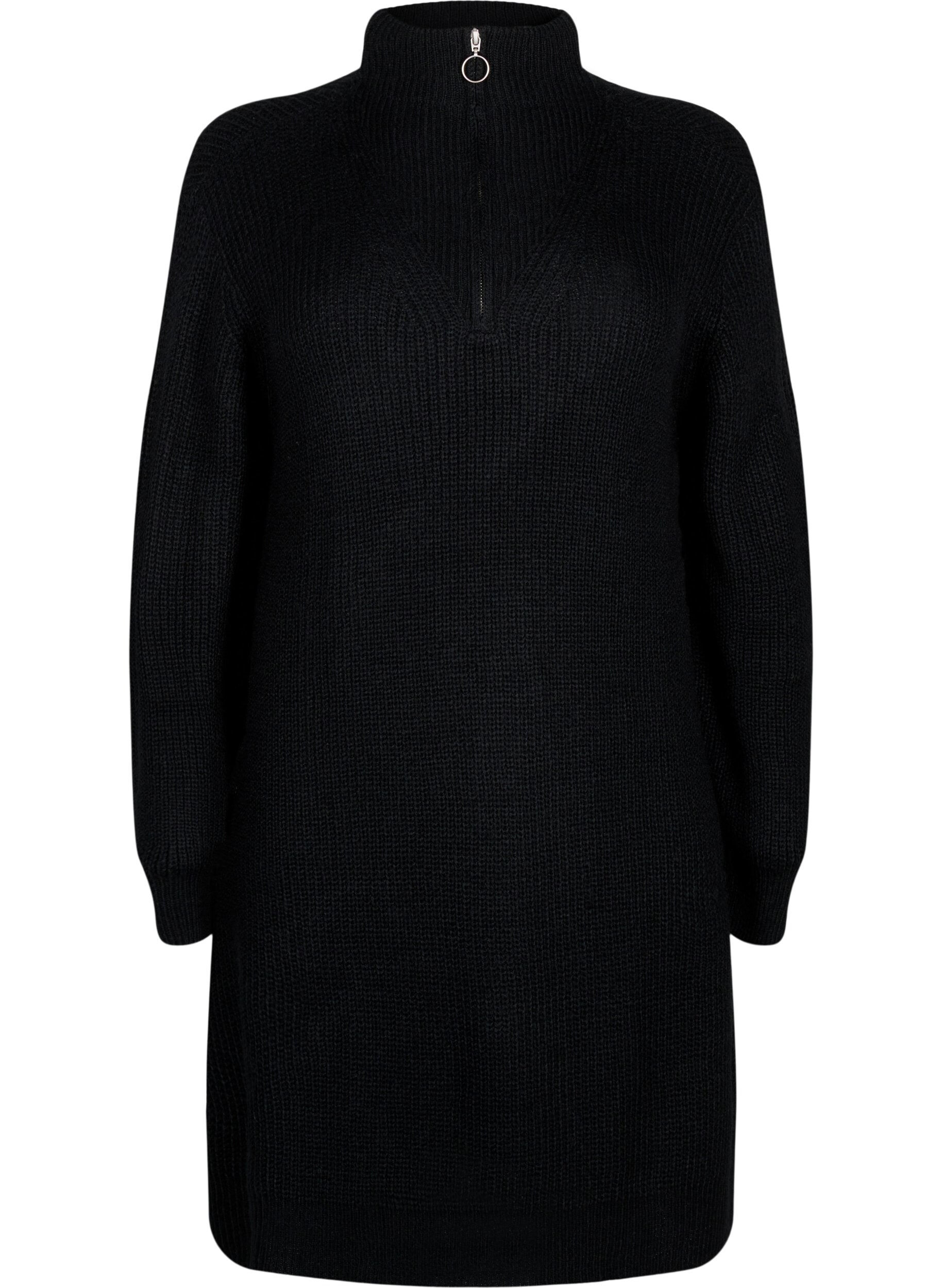 Zizzifashion FLASH - Knitted dress with high neck, Black, Packshot image number 0