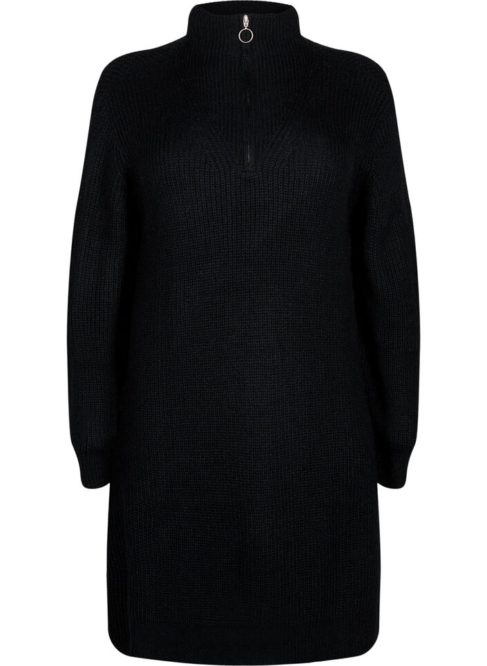FLASH - Knitted dress with high neck, Black, Packshot image number 0