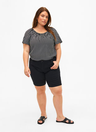 Striped viscose blouse with short sleeves, Black/ White Stripe, Model image number 2