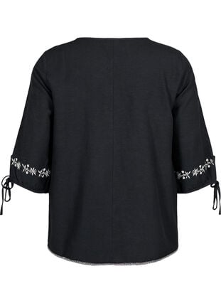 Embroidered blouse in cotton blend with linen, Black W. EMB, Packshot image number 1