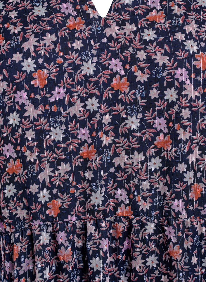 Tunic with floral print and glitter threads, Blue, Packshot image number 2