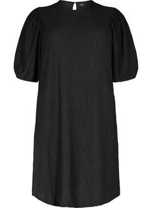 Dress with textured pattern and balloon sleeves, Black, Packshot image number 0