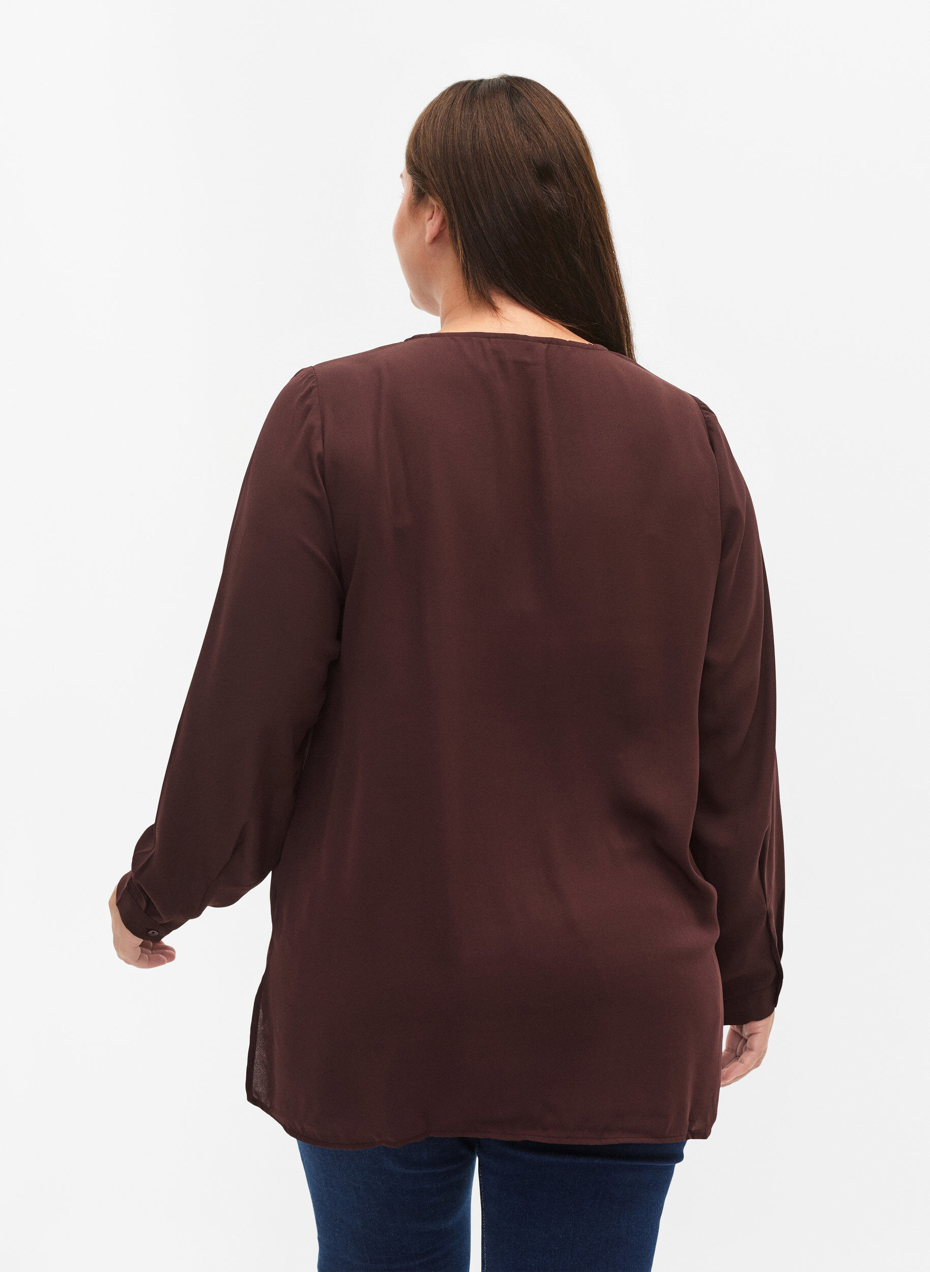 Zizzifashion Solid colour shirt with v-neck, Fudge, Model image number 1