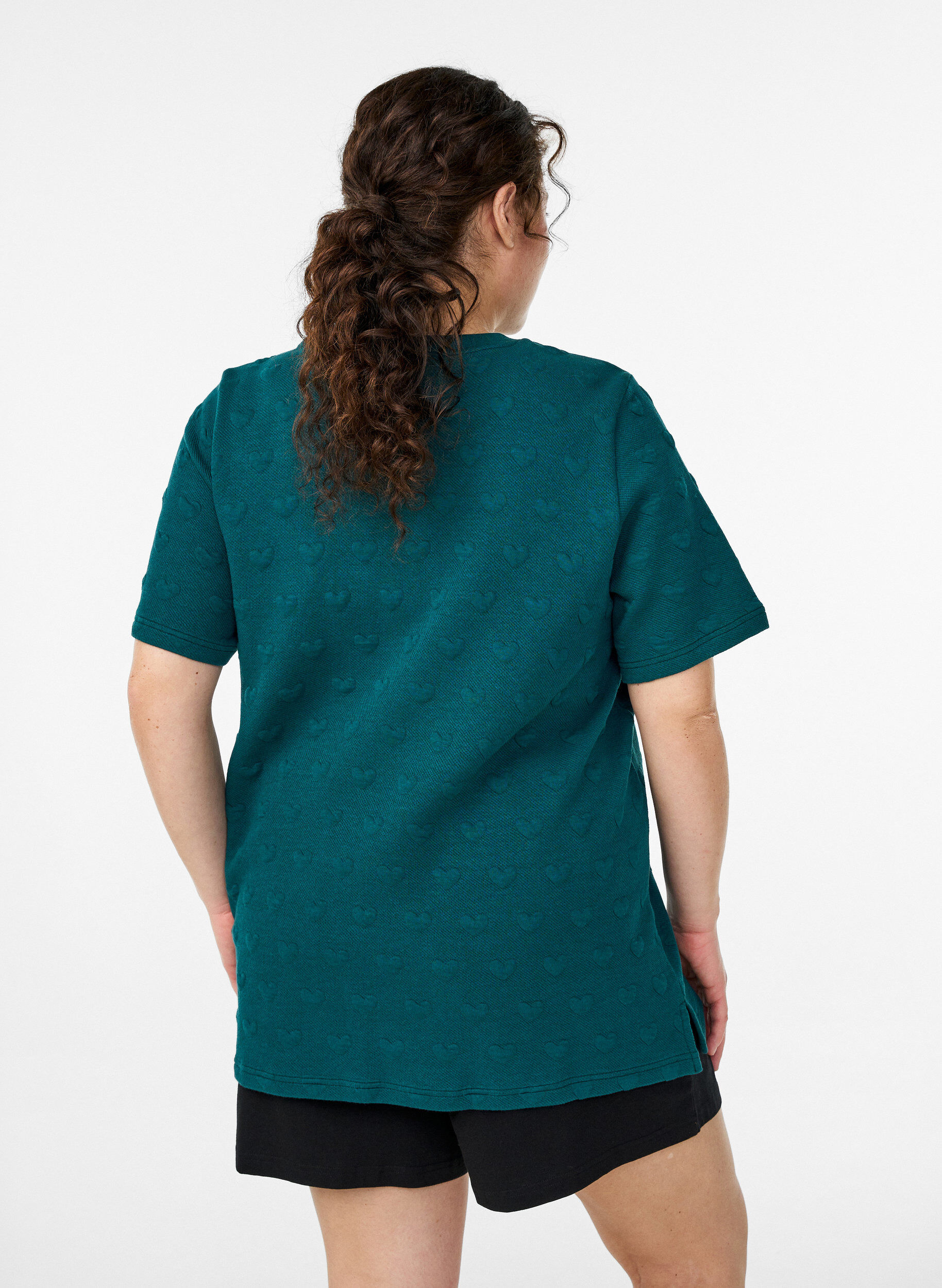 Zizzifashion T-shirt in embossed cotton jersey, Green, Model image number 2