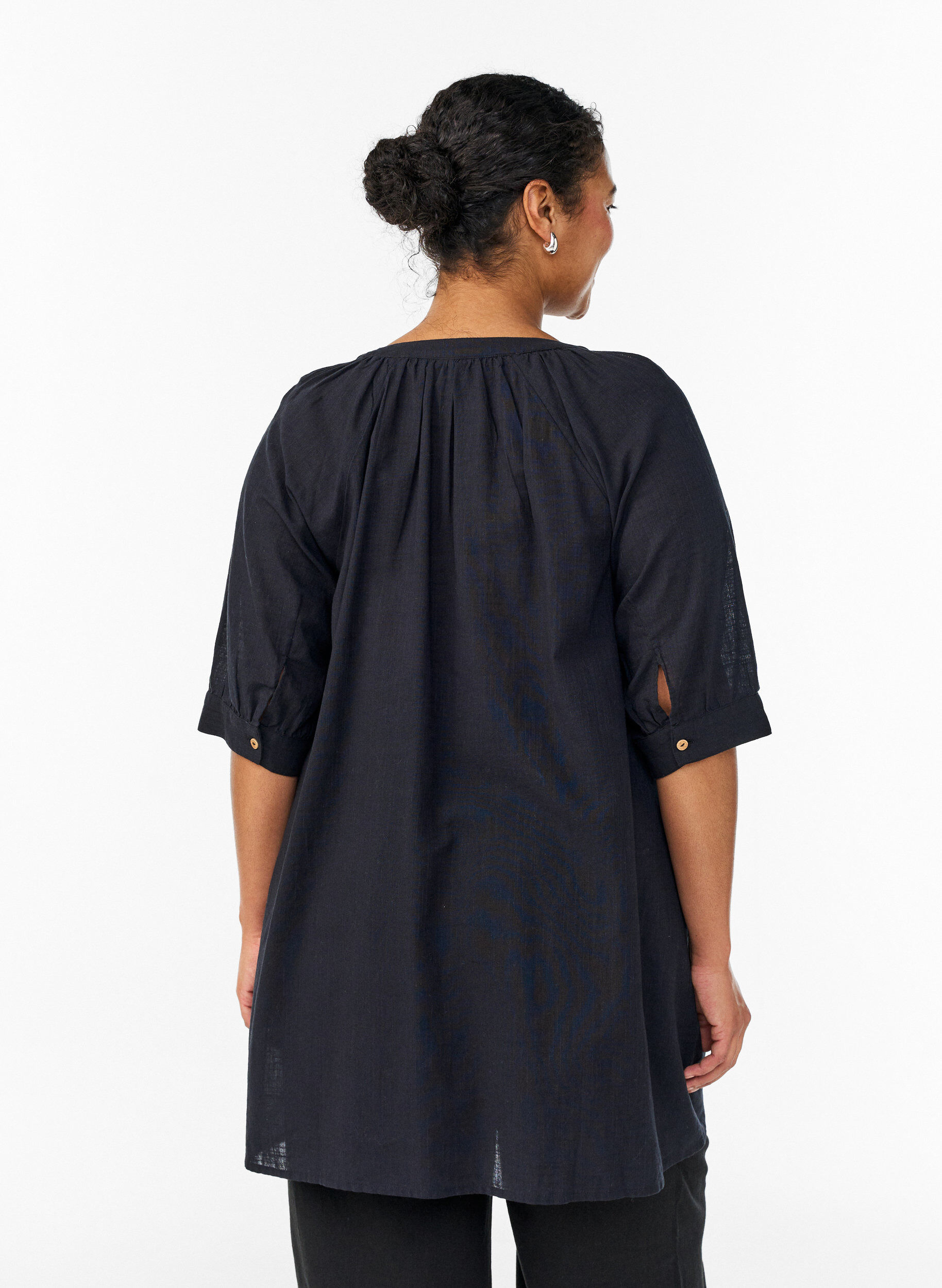 ZizzifashionCotton tunic with a V-neck, Black, Model image number 2