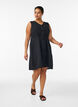 Sleeveless cotton muslin dress with tie string, Black, Model image number 1