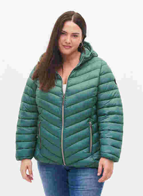 Lightweight jacket with hood, Mallard Green, Model