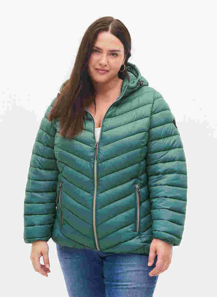 Lightweight jacket with hood, Mallard Green, Model image number 0