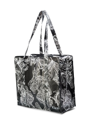 Shopping bag with zipper, Black Flower AOP, Packshot image number 1