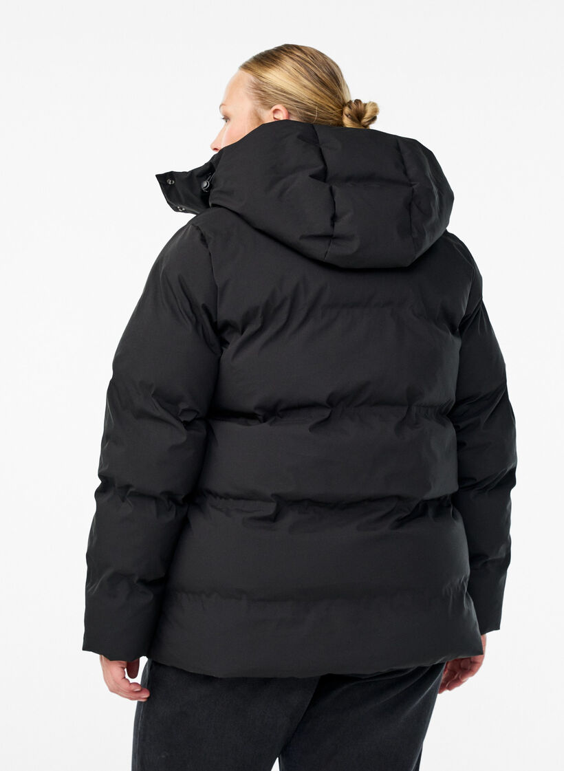 Short puffer jacket with detachable hood, Black, Model image number 2