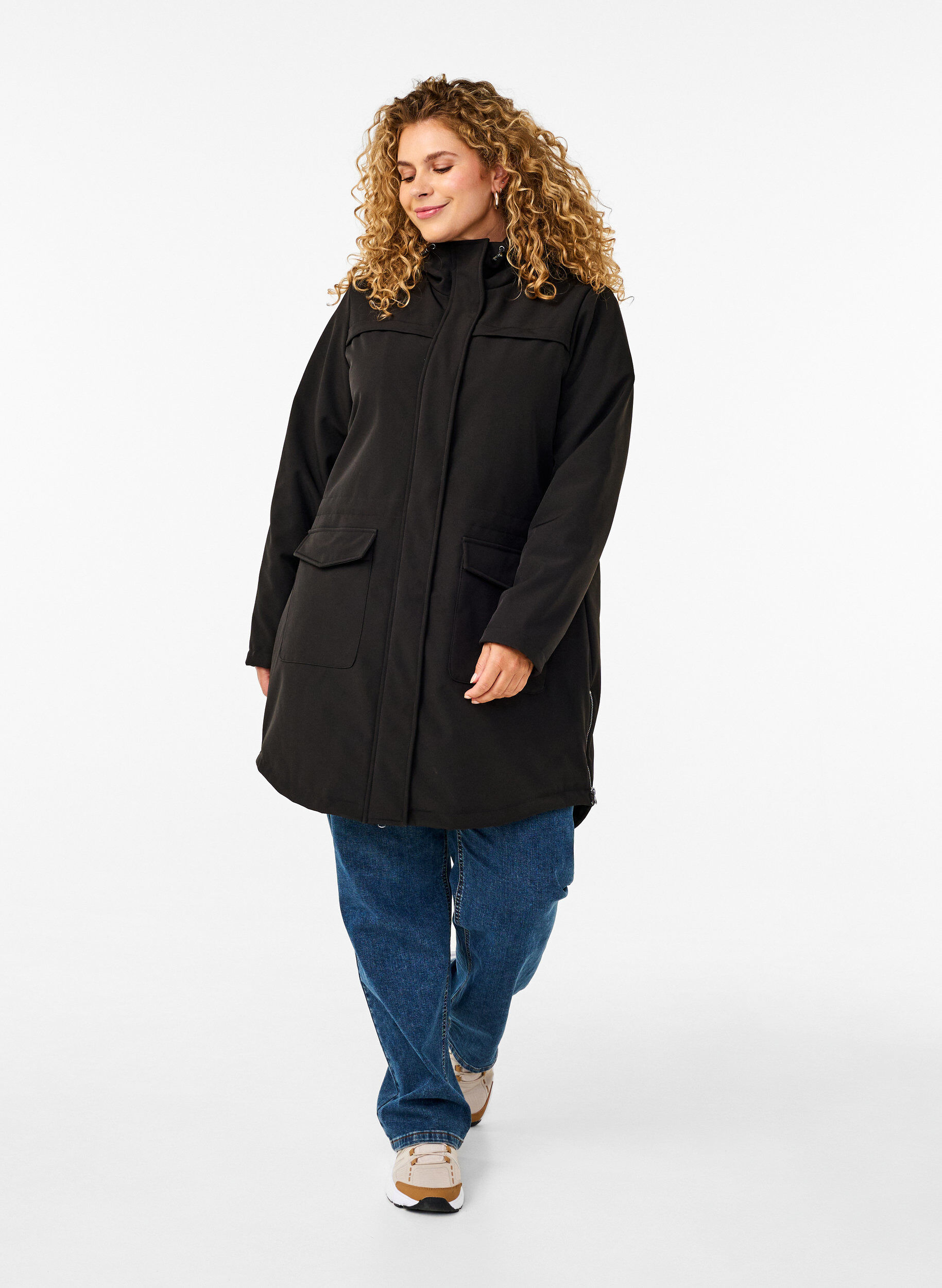 ZizzifashionWater-repellent softshell jacket with quilted lining, Black, Model image number 1