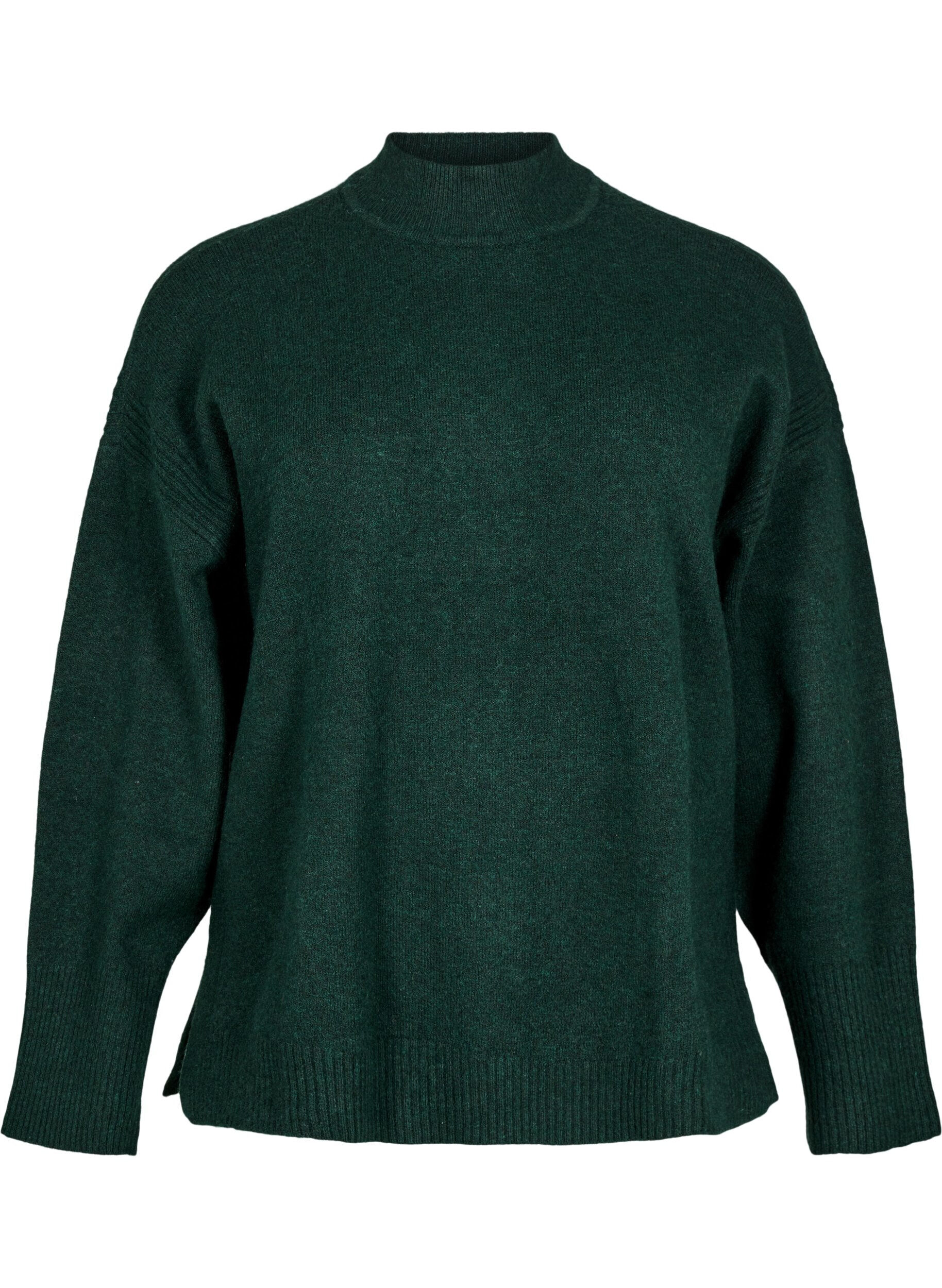 Zizzifashion Knitted jumper with ribbed edges, Scarab Mel., Packshot image number 0