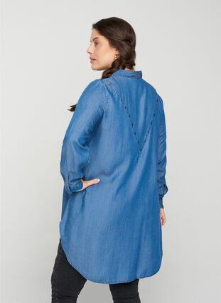 Long-sleeved lyocell tunic with studs, Blue denim, Model image number 1