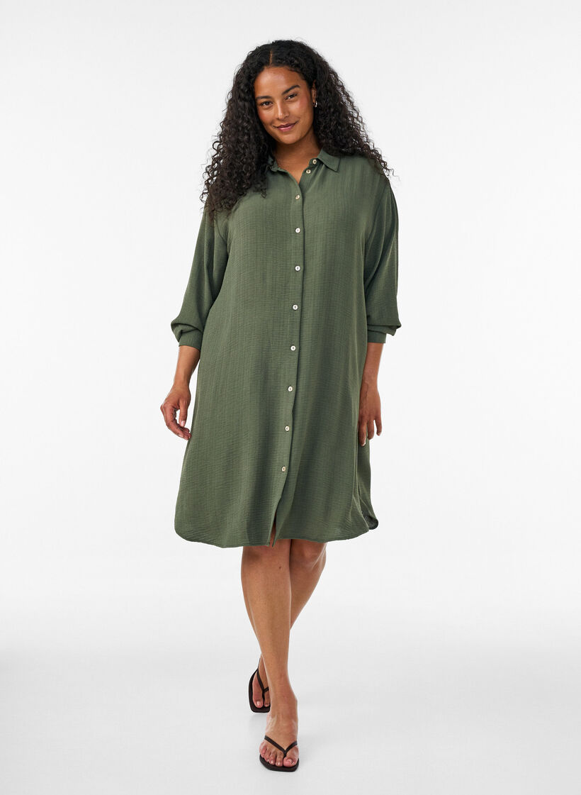 Long shirt with a light texture, Green, Model image number 0