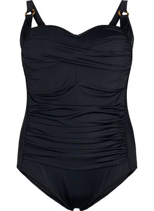 Quilted swimsuit with drapes, Black, Packshot image number 0