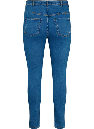 Tight-fitting jeans with rip details, Blue denim, Packshot image number 1