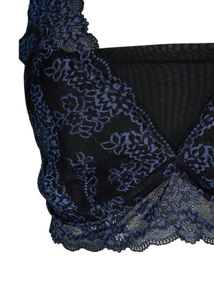 Bra with lace and mesh, Black w. blue lace, Packshot image number 2